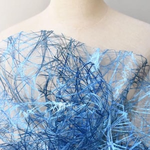 Blue Metal Geometric Skirt Fabric, Irregular Mesh Texture Fabric, Tulle Hollowed Fabric, Heavy Garment Designer Fabric, Wedding Dress Craft
