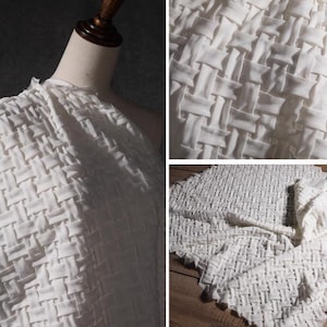 White Woven Pleated Fabric, Square Geometric Texture Fabrics, Handmade 3D Soft Fabrics, 31.5*23.5&#39;&#39; Size A Piece, Garment Designer Fabrics