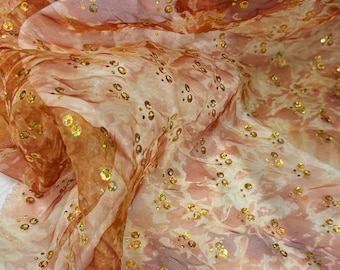 Tela de organza con lentejuelas exóticas, tela de tul suave para decoración, gasa transparente naranja degradada, tela texturizada para costura, tela ligera para fiestas.