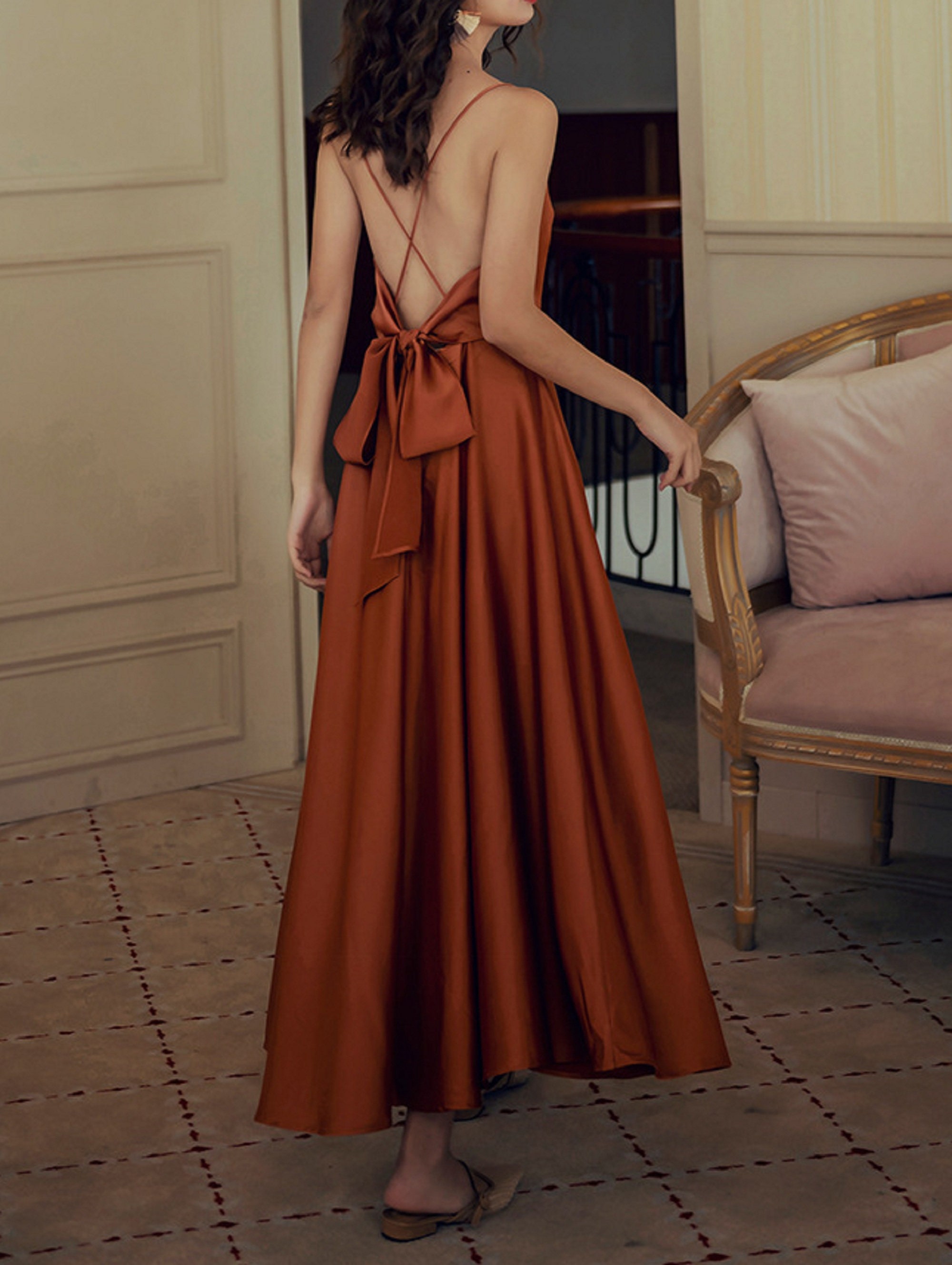 Backless Bohemian Maxi Dress Cottagecore Dress Bridesmaid | Etsy