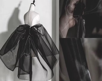 Stiff Mesh Organza Fabric, Black See-through Tulle Fabric, Wedding Dress Sheer Fabrics, Sold By Half Meter