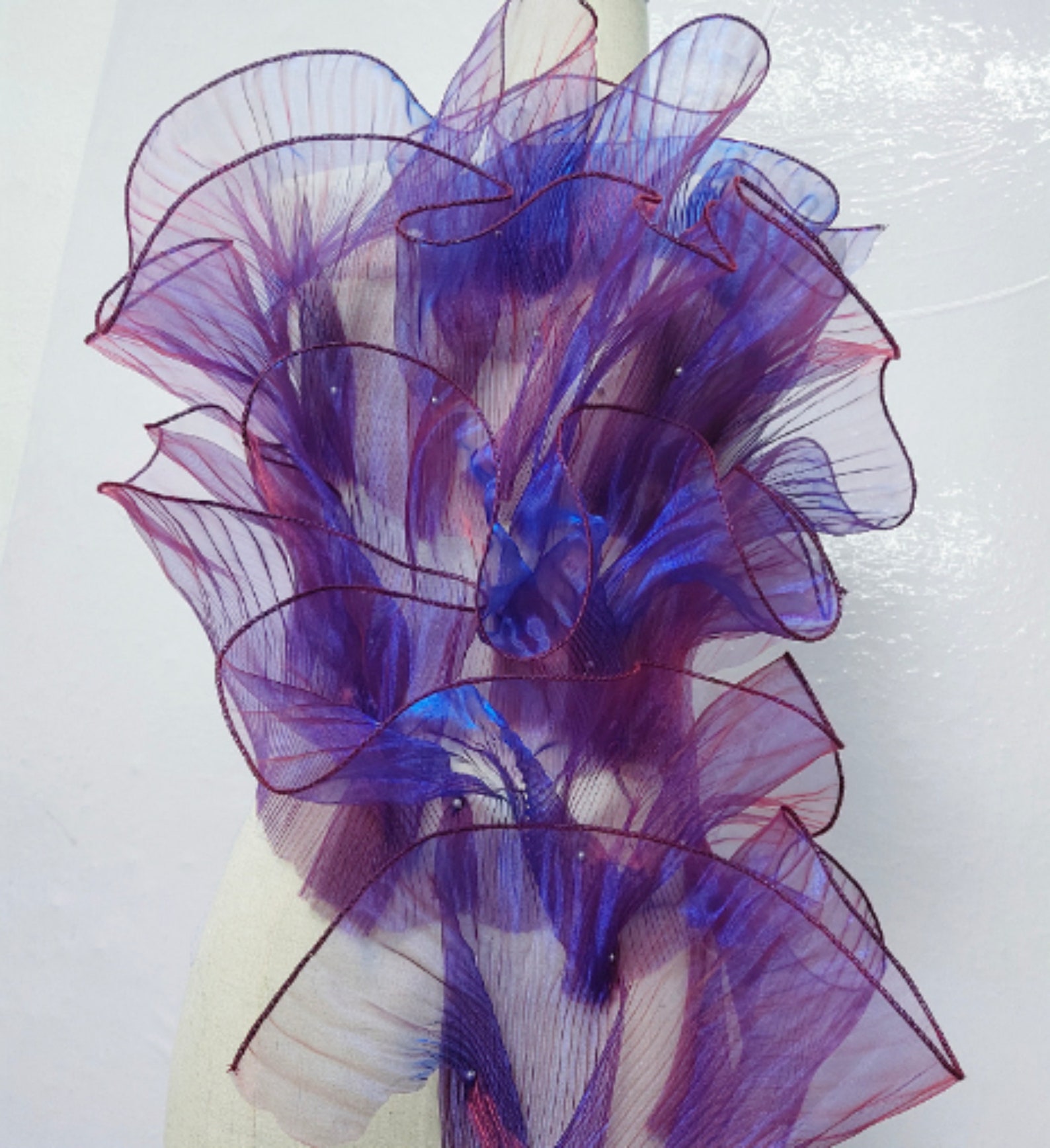 Organza Ruffle Blue Laser Pleated Organza Fabric, Ruffle One Yard Fabric, 15cm Wide 3D ...