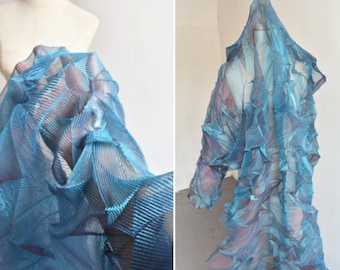 Tela de organza plisada con degradado azul púrpura, tela plisada con láser transparente, color mágico vendido por medio patio, tela de vestidos de novia de 39.37 '' de ancho