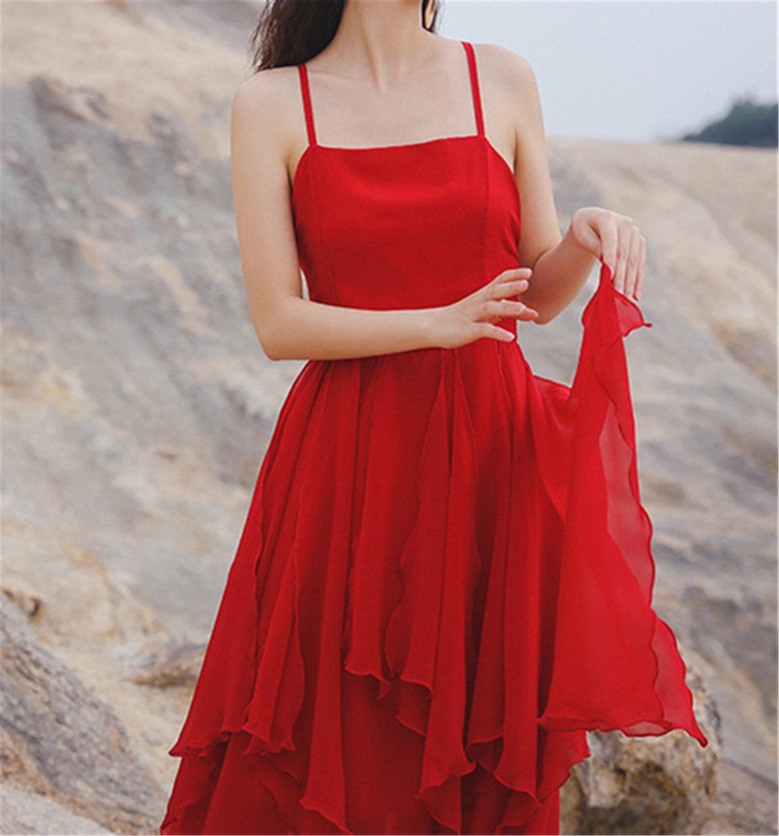 Red Bohemian Maxi Dress Bridesmaid Wedding Dress Women Sexy Etsy