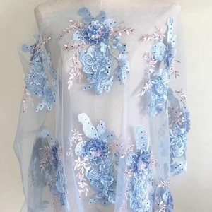 3D kralen geborduurde appliqués, groot formaat bloemen appliqué, kant bloem appliqué ambachten, pailletten kraal bloemen trouwjurk, DIY ambachten