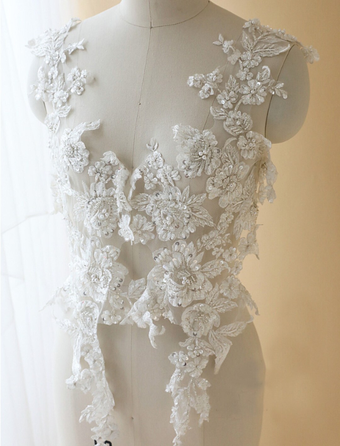 White Beaded Rhinestone Applique Sparkling 3D Lace Applique Etsy