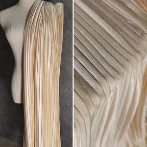 Champagne Crystal Satin Pleated Fabric, Metallic Texture, Accordion Pleated, DIY Skirt Designer Fabric