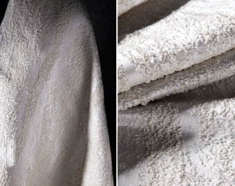 Vitt oregelbundet jacquardtyg, polyesterlaserjacquardtyg, tyg med 3D-granulatstruktur, designertyger för kappa, väska, bröllopstyg