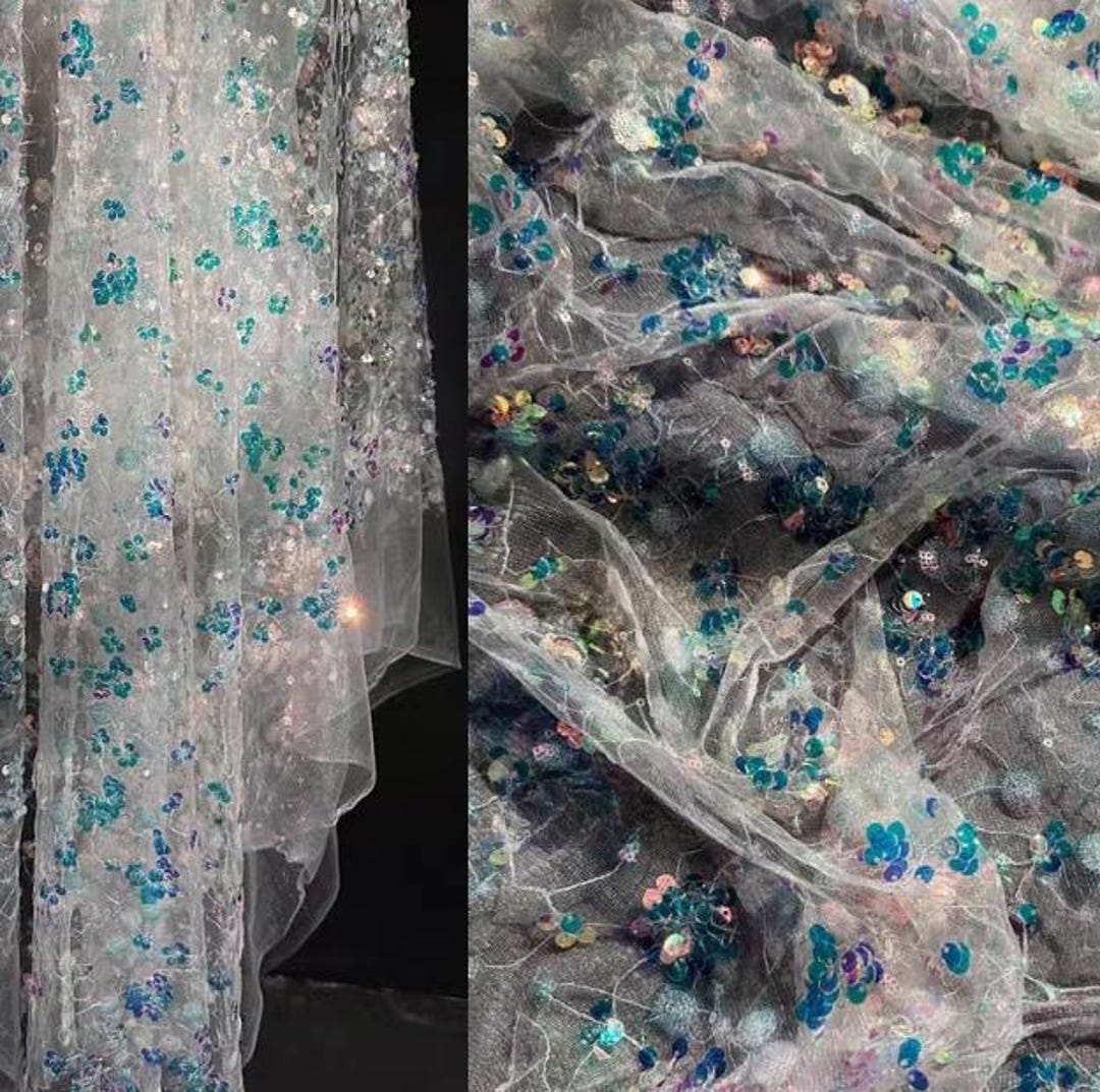 Luxury Micro-sequin Tulle Fabric, Iridescent Cheongsam Bridal Textile ...