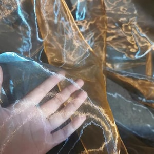 Golden-Blue Gradient Laser Organza Fabric, Liquid Sheen Organza Fabric, Iridescent Creative Fabric, For DIY Bridal Costume Fabrics