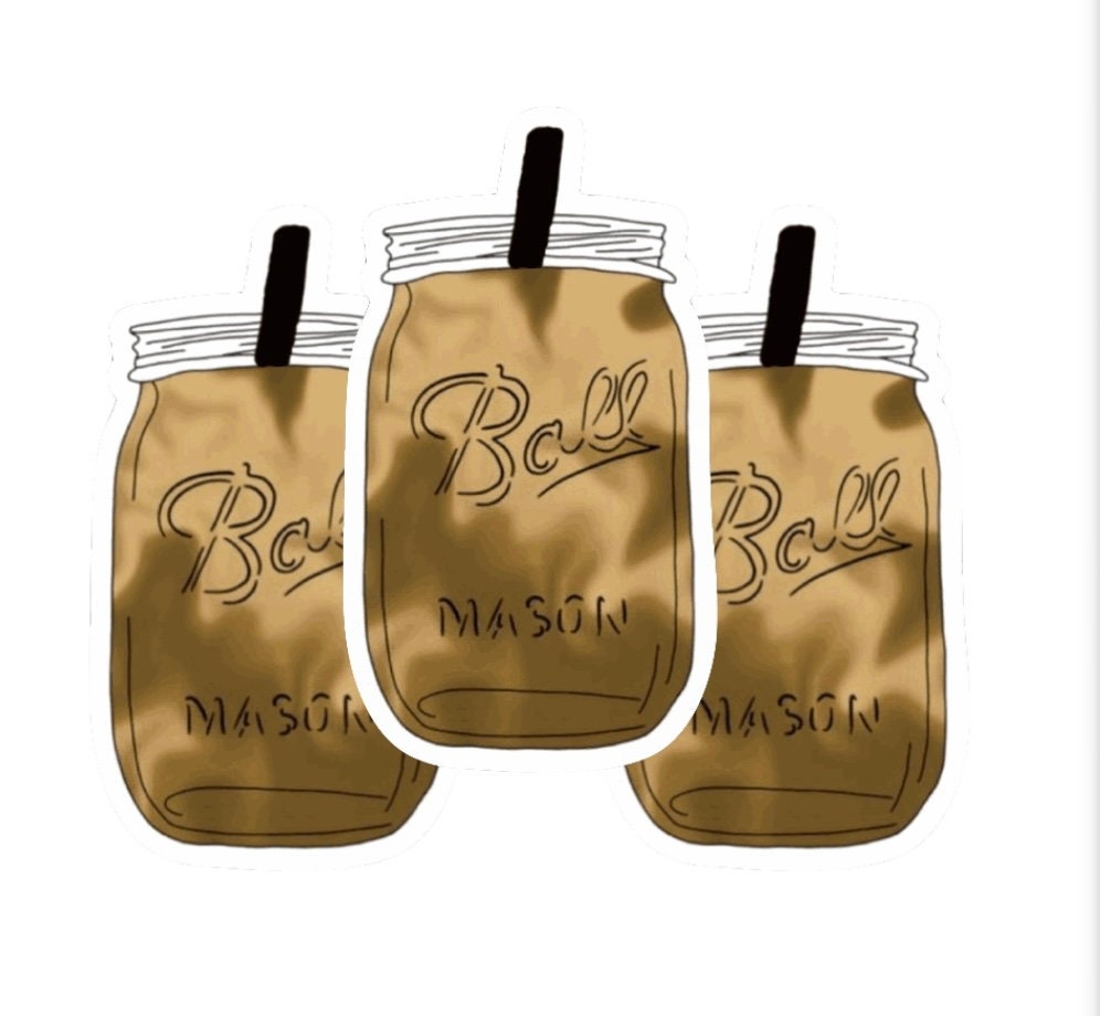 Iced coffee in mason jar Sticker freebies Etsy