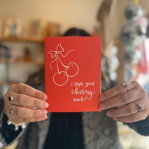 Carte de voeux Je t'aime beaucoup cerise, Carte de voeux cerise