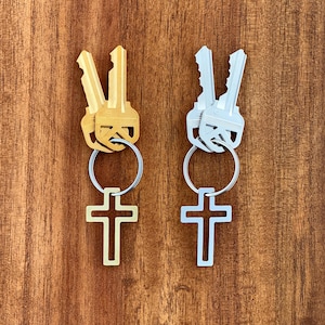 Metal Cross Outline Keychain: Brass or Steel Christian Key Fob
