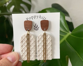 Clay and wood | clay and gold| Polymer Clay Earrings