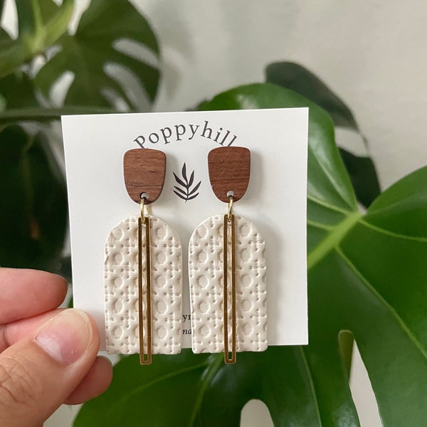 Clay and wood | clay and gold| Polymer Clay Earrings