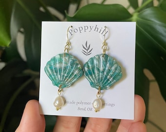 The Shells | drop pearls | Gold Foil Handmade polymer clay earrings
