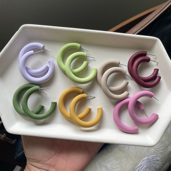 The chunky hoops | neutral colors | Polymer Clay Earrings Handmade