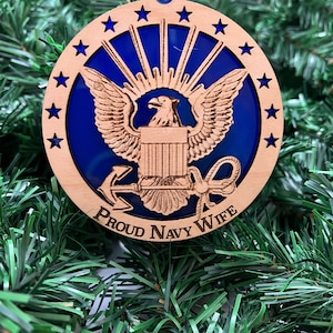 Proud Navy Wife/Husband, Navy Emblem Ornament,  Military Ornament, Navy Wife Ornament, Navy Husband Ornament, Navy Christmas