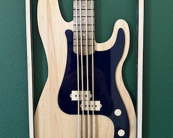 Electric Guitar Wall Art: Laser Cut Precision Bass Electric Guitar, Maple & Sapele, Wood Wall Art