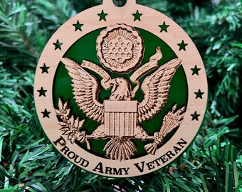 Proud Army Veteran - US Army Emblem Ornament, Military Ornament, Army Veteran Ornament