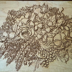 Bloemboeket - 3D-illusie lasergravure, Glowforge, digitaal bestand, png, pdf