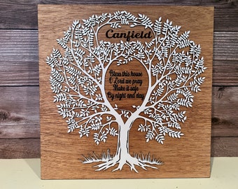 Bless This House, Home Wall Art, Tree of life, with custom name, Wonderful gift for new home, weddings.