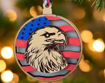 Ornament orła i flagi SVG, dekoracja świąteczna, plik cięty laserowo
