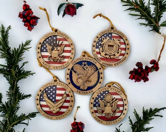 US Veteran Ornament Set - Digital Files for Laser Engraving, Glowforge, Army Veteran, Navy Veteran, Air Force Veteran, Veteran Ornaments