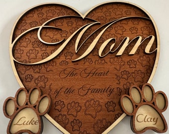 Mothers Day Dog Paws & Heart - Mothers Day Gift, Gift for Mom, Birthday gift for her, Dog Mom gift, Gift for Dog Lover