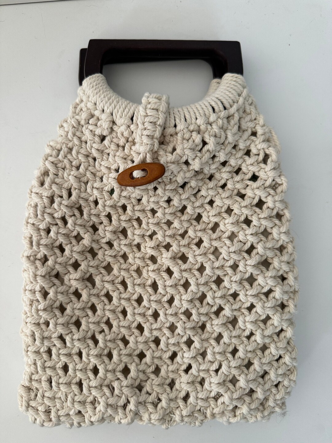 Boho Macrame Purse Wooden Beads New | eBay New Wooden Handle Macrame Purse Ivory Color BOHO‎ By Beaurer Collection main image 1