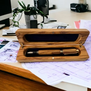 Olijfhouten pennenset, vulpen, rollerballpen, pen en doos, afstudeercadeau, nieuwe baan cadeau, bar mitswa cadeau, verjaardagscadeau, gepersonaliseerd