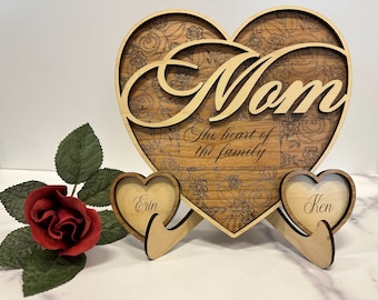 Mothers Day Family Hearts - Digital File for Glowforge, lasers. Mothers Day Gift, Gift for Mom, Birthday gift for her