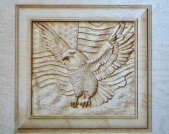 Örn och flagga - 3D-illusion lasergravyr, Glowforge, digital fil, PNG, PDF, SVG