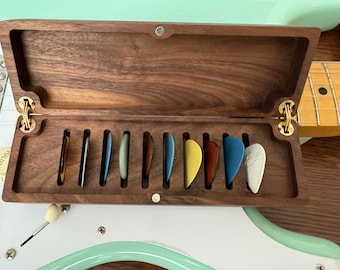 Hand Crafted Walnut or Cherry Guitar Pick Case: Personalized Music Gift, Gift for Him, 5th Anniversary Gift