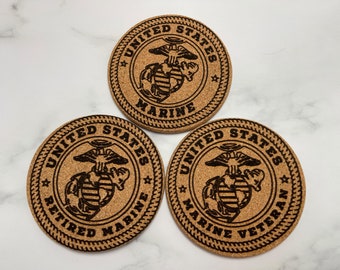 Posavasos del Cuerpo de Marines - Juego de 4 posavasos de corcho