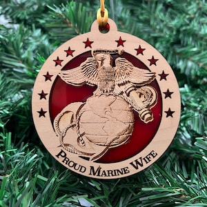 Proud Marine Wife/Husband - USMC, Marine Corps Emblem Ornament, Military Ornament, Marine Wife  Ornament
