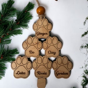 Dog Paw Tree Christmas Ornament, Customized Pet Ornament, Ornament for Dog Lovers, Personalized Pet Ornament