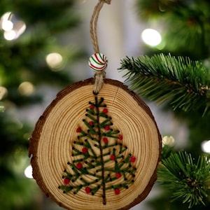 Rustic Tree Embroidery Ornament, Handmade Christmas Ornament, Embroidered Ornament, Christmas Gift, Christmas Tree Decoration