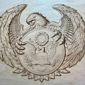 Eagle and US Emblem - Digital File 3D Illusion for Laser Engraving, Laser Ready File, Glowforge, Thunder, Aeon, US Coat of Arms with Eagle