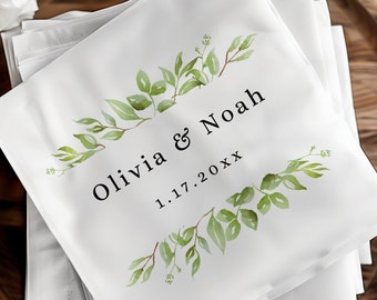 Elegant Wedding Napkins, Personalized Engagement Party Napkins, Greenery Wedding, Bridal Shower Napkins, Rehearsal Dinner, Modern Wedding