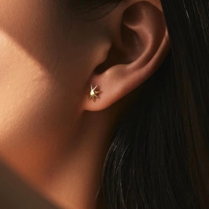 Gold Sun Stud Earrings – Small 8.5mm Yellow Gold Overlay Sterling Silver Earrings, Minimalist Everyday Jewelry