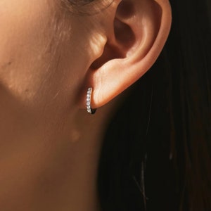 Certified moissanite huggie hoop earrings in sterling silver