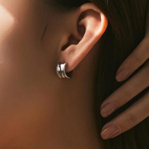 Chunky huggie hoop earrings in sterling silver