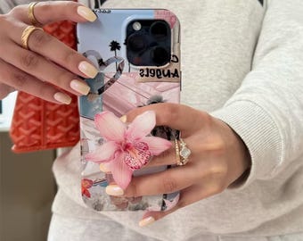 手作りの花柄スマホグリップ、蘭、パンジー、ハイビスカス柄、MagSafeホルダー（Kindle対応）