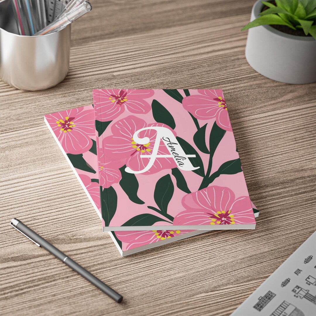 Personalised Customise Initials Name Pink Floral Monogram Notebook ...