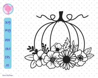 Pompoen bloemen svg, Pompoen svg, Floral svg, Pompoen herfst svg, Thanksgiving svg, Herfst svg, Herfst Svg Bestanden, Bloemige pompoen Svg Snij vijlen.