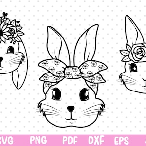 Bunny Svg, Bunny Bandana Svg, Cute Bunny Svg, Bundle Svg Rabbit Svg, Animal Face , Bunny Face Svg, Flower Bunny Svg, Rose Svg, Png.