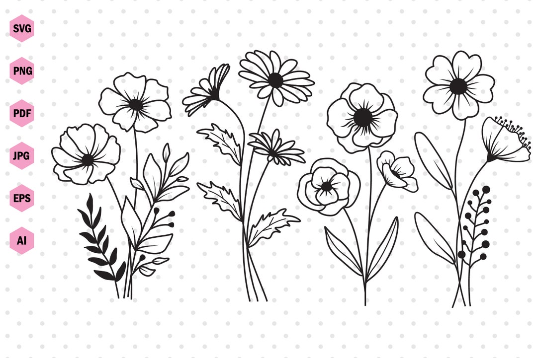Wildflowers Svg, Flower Svg, Wild Flower Svg, Flower Svg for Cricut and
