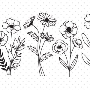 Wildflowers Svg, Flower Svg, Wild Flower Svg, Flower Svg For Cricut And Silhouette, Botanical Svg, Flower Meadow Border Svg, Flower Clipart.