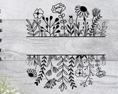 Floral Border Svg, Flower Frame Svg, Flower Border Svg, Split Momogram Svg, Floral Monogram Svg, Wildflower Svg, Handdrawn Svg, Flower Svg